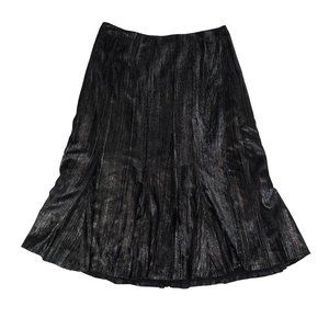 LAFAYETTE 148 NEW YORK Velvet Metallic fluted Midi Skirt Size 10 Black Silver